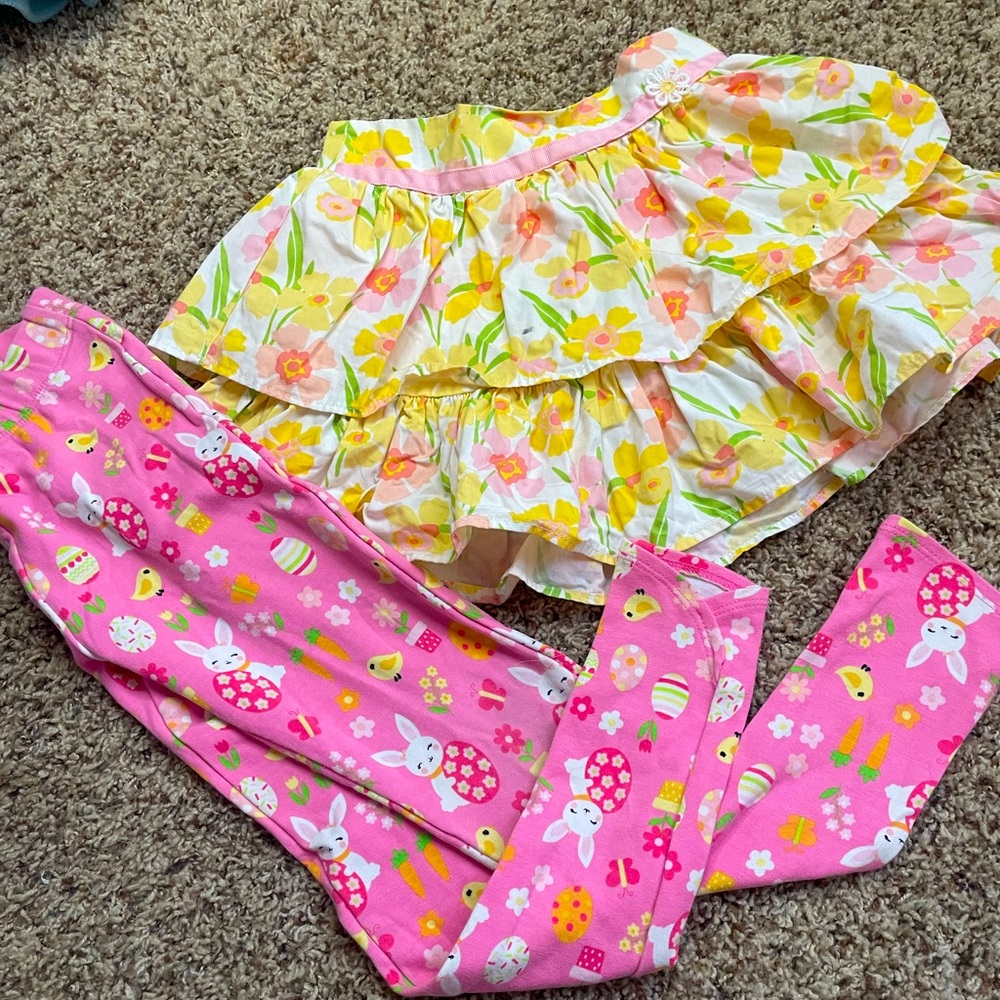 Gymboree spring Easter bunny floral set size 5 6 leggings and skirt